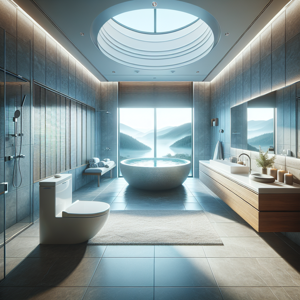 A beautiful scene of a fully renovated and modernized master bathroom.