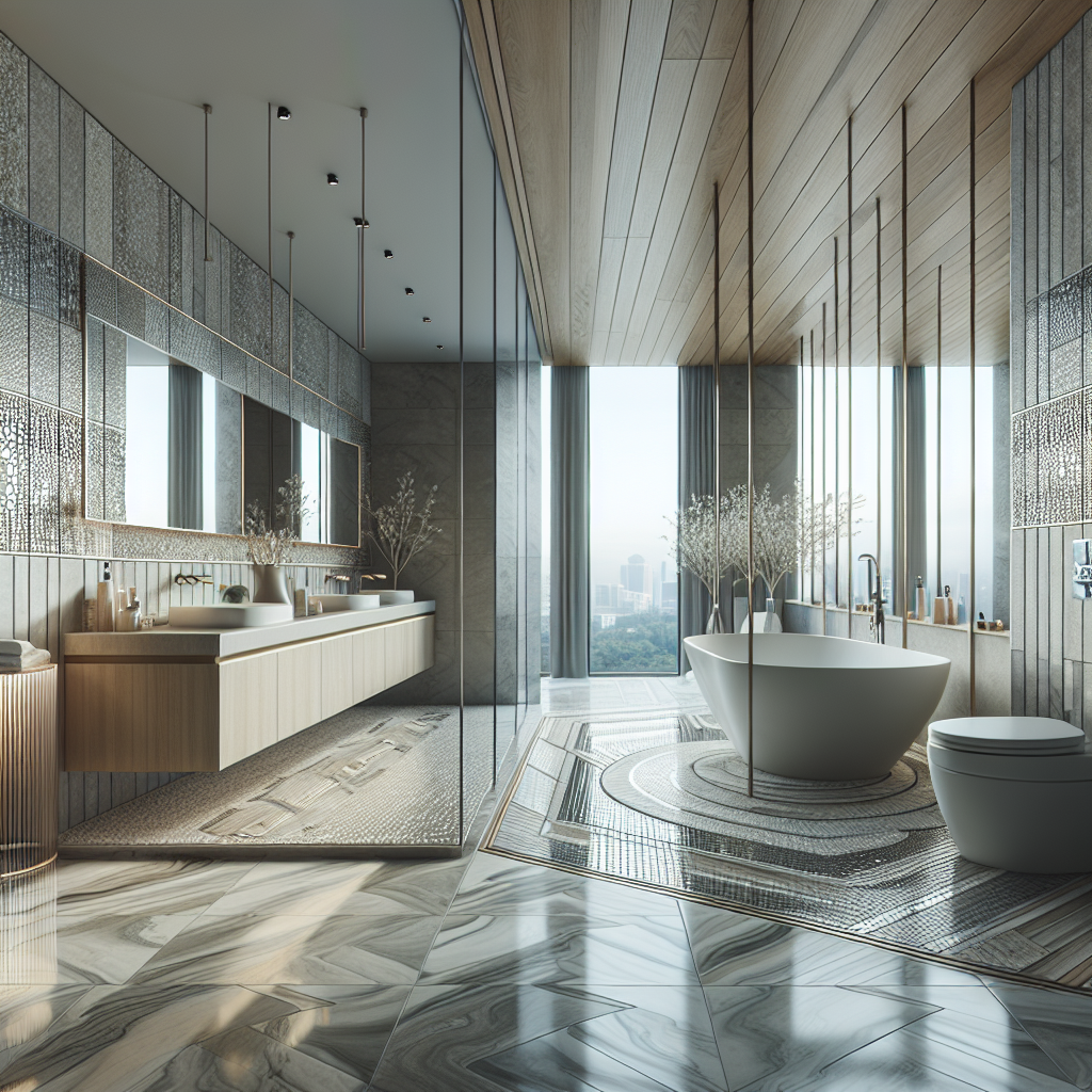 A professional bathroom tile installation in Newton showcasing modern design elements.