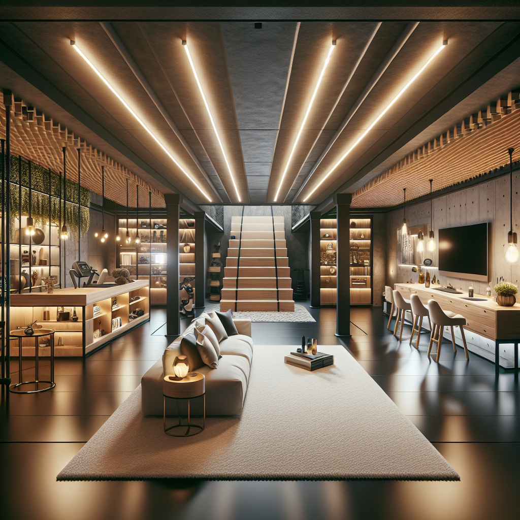 A transformed, modern-comtemporary design basement created through our cutting-edge basement remodeling services.