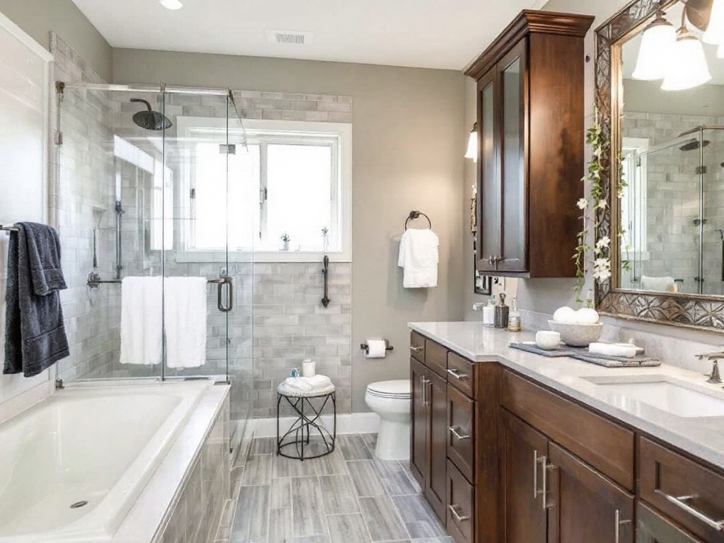 A beautifully remodeled bathroom with modern fixtures and designs.
