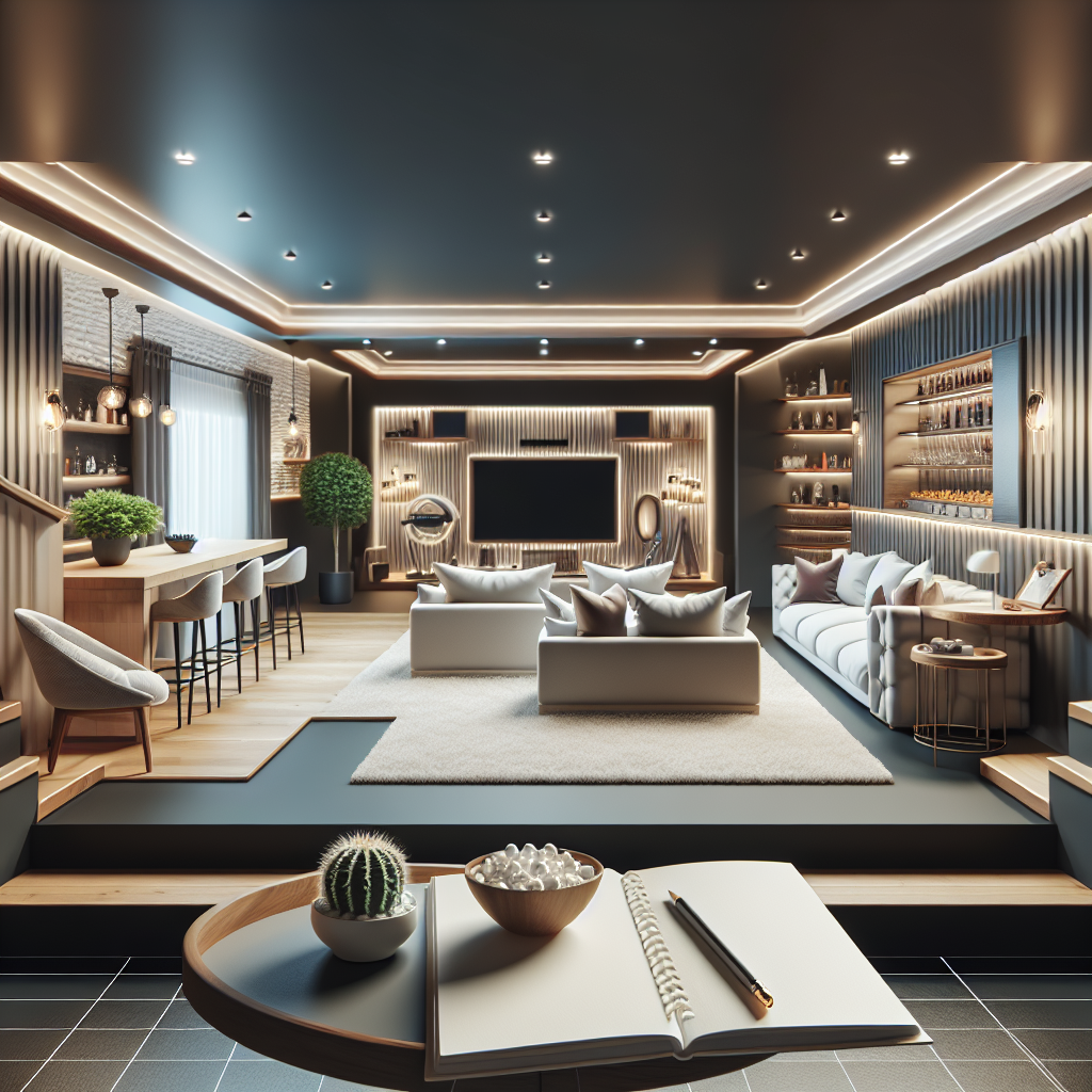 A visually captivating custom basement design offering an elegant transformation of an underground space.