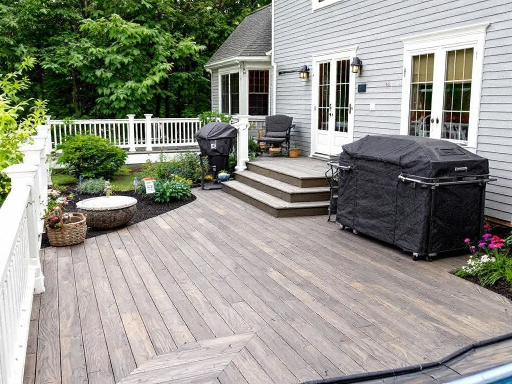 Alt Text: Professional deck installation enhancing a home's beauty in Lexington, MA.