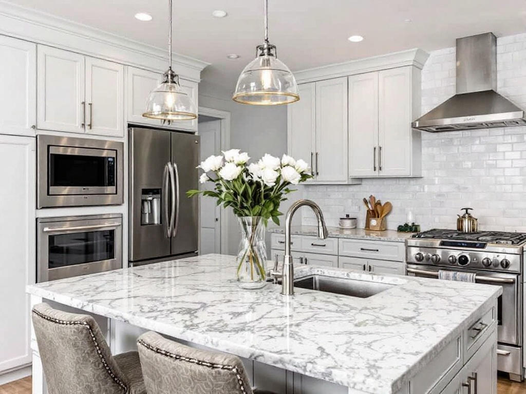 Stunning modern kitchen featuring high-end remodeling services.