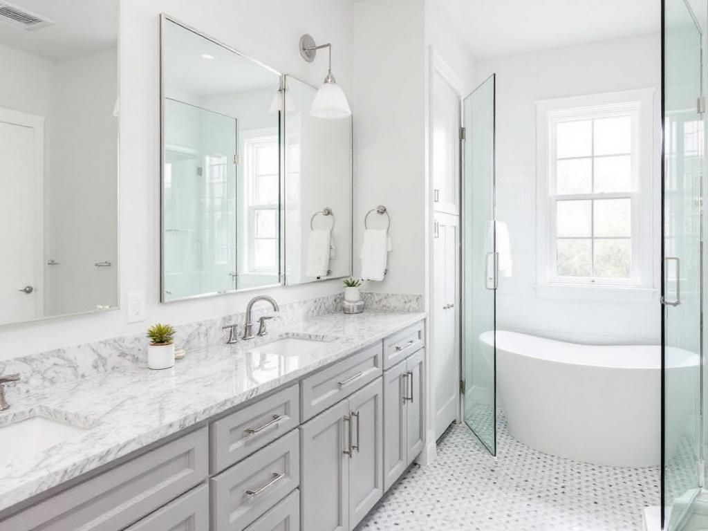 A thoroughly renovated bathroom by Sun Shore Construction, the top-notch bathroom contractors near Norwood, MA, displaying the elegance of contemporary design.