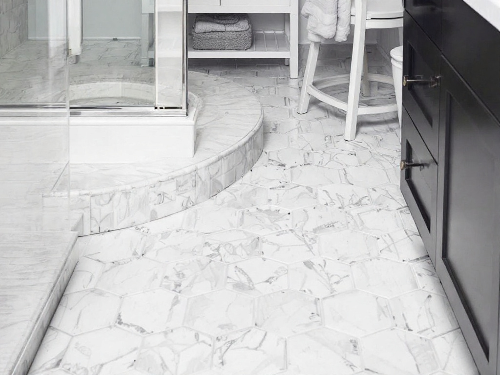 Skilled professional laying tile floor during bathroom remodeling project.