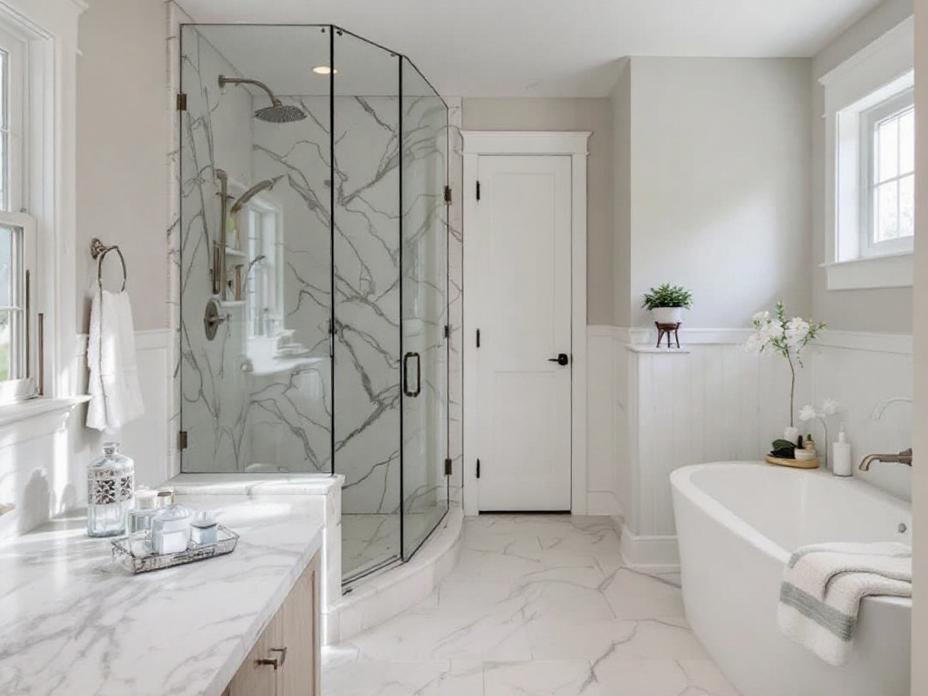 Alt Text: Modern and contemporary bathroom remodeling designs by esteemed home contractors near Norwood, MA.