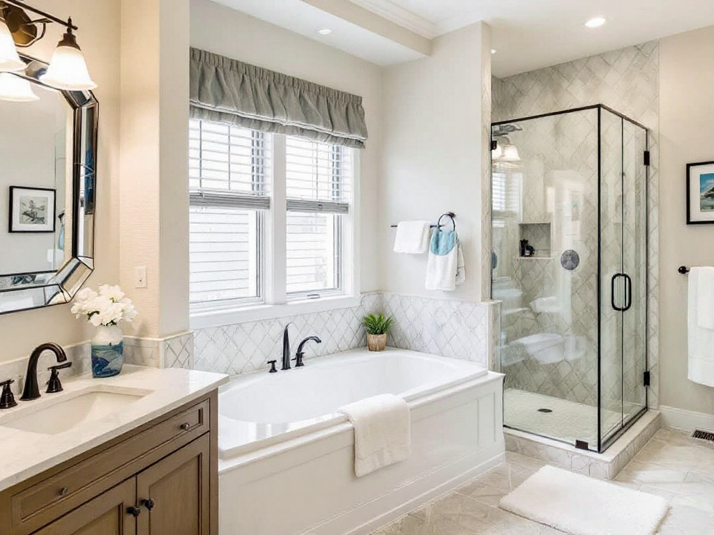 Alt Text: Experienced home contractors designing luxurious bathroom remodel in Norwood MA.