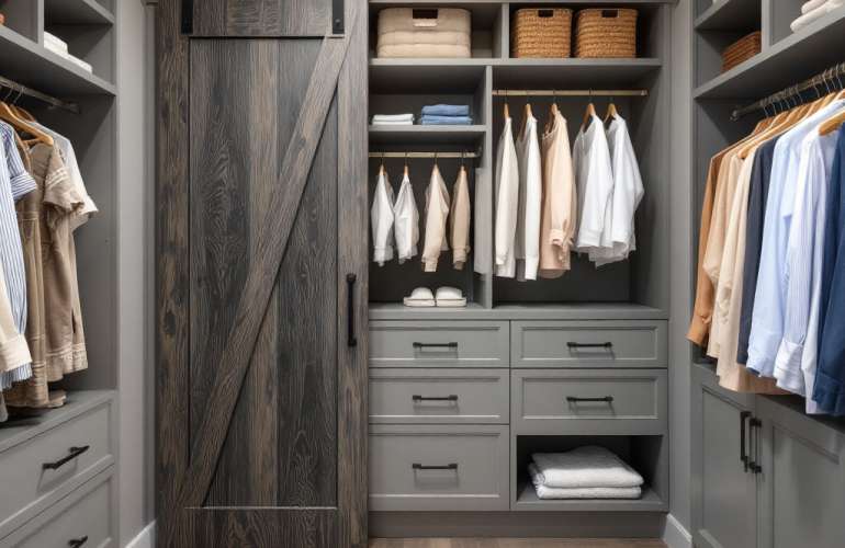 Master the Art of Custom Closet Transformation with Barn Door and Walk-in Feature