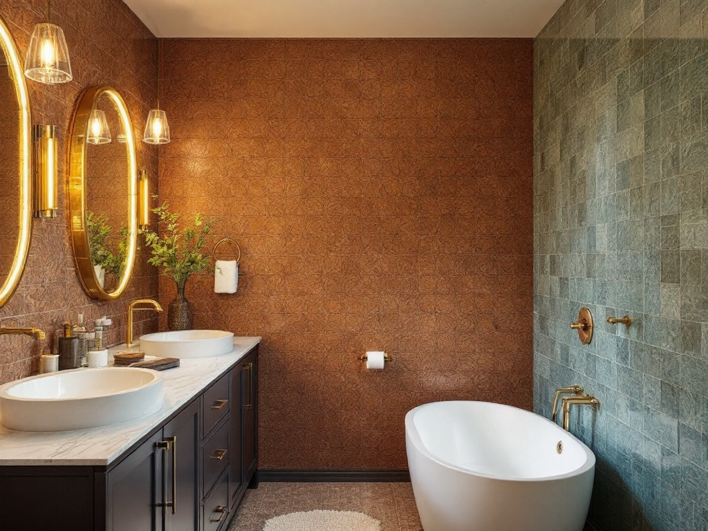 Elegant bathroom upgrade featuring artistic tile work and fresh painted walls.