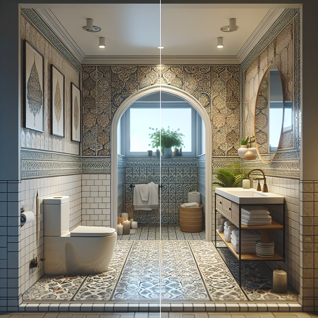 A stunning modern bathroom tile installation in Newton offering a contemporary design experience.