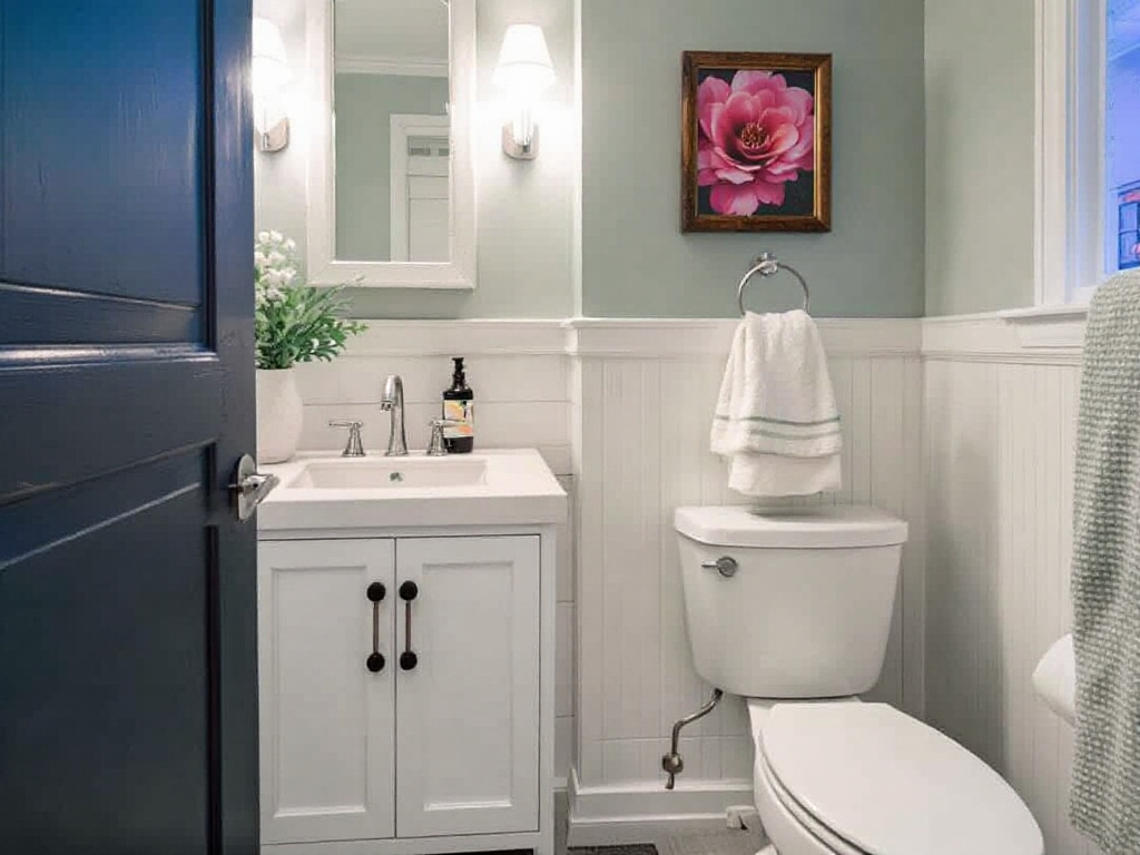 A modern and contemporary half bath remodel design inspired by Boston style in a compact space.