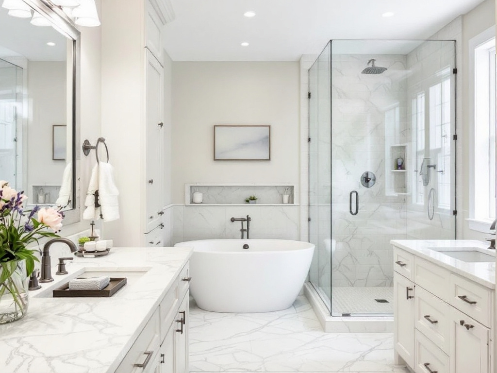 A modern and contemporary renovated bathroom completed with utmost excellence by a top-notch renovation service near Woburn, MA.