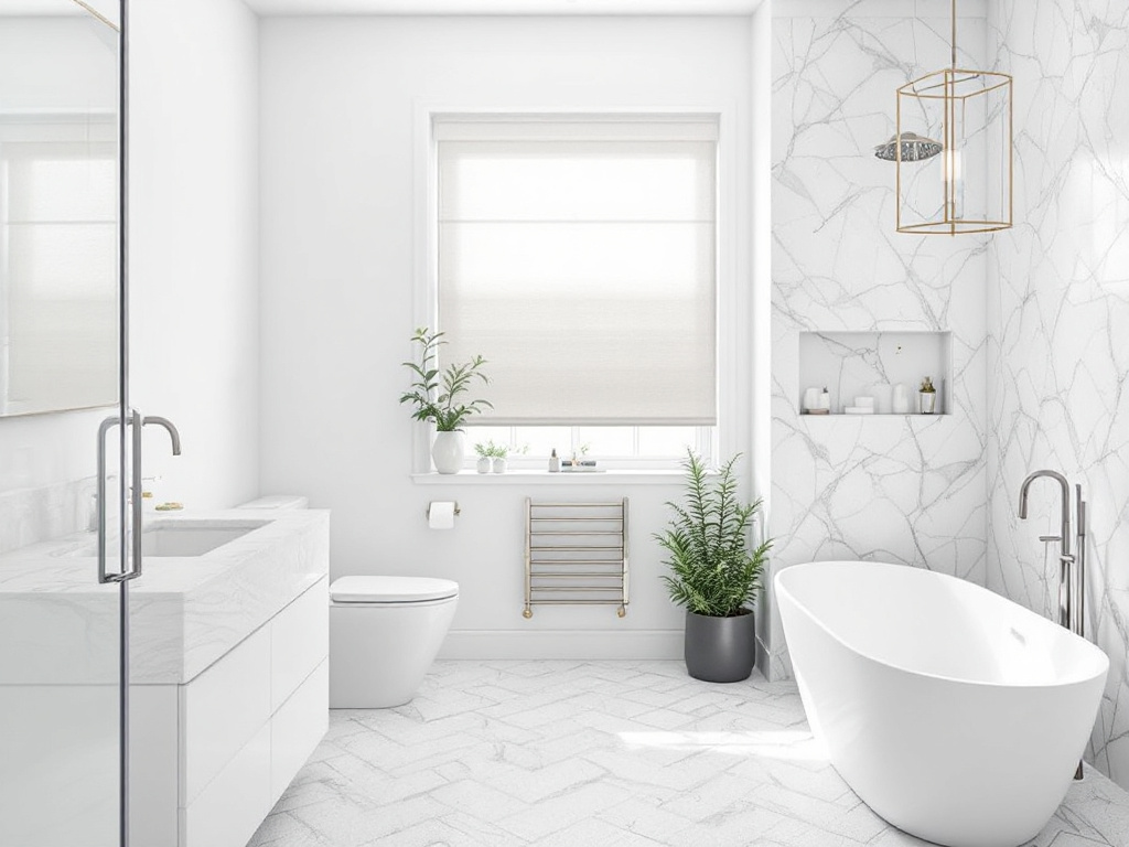 Modern and sleek bathroom transformation showcasing contemporary design elements.