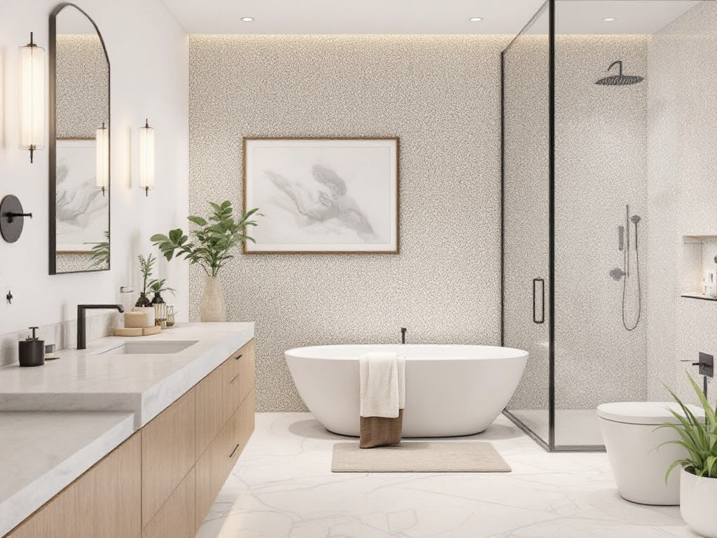 A picture of a newly transformed, elegant, modern bathroom.