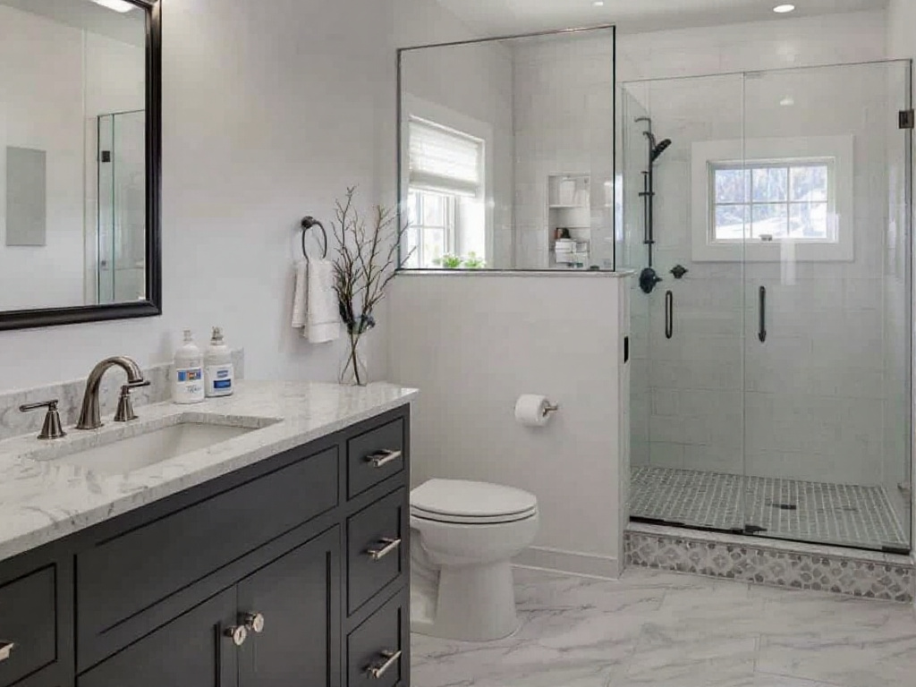 A graphic illustrating the guide to finding the best bathroom contractors in Sharon, MA.