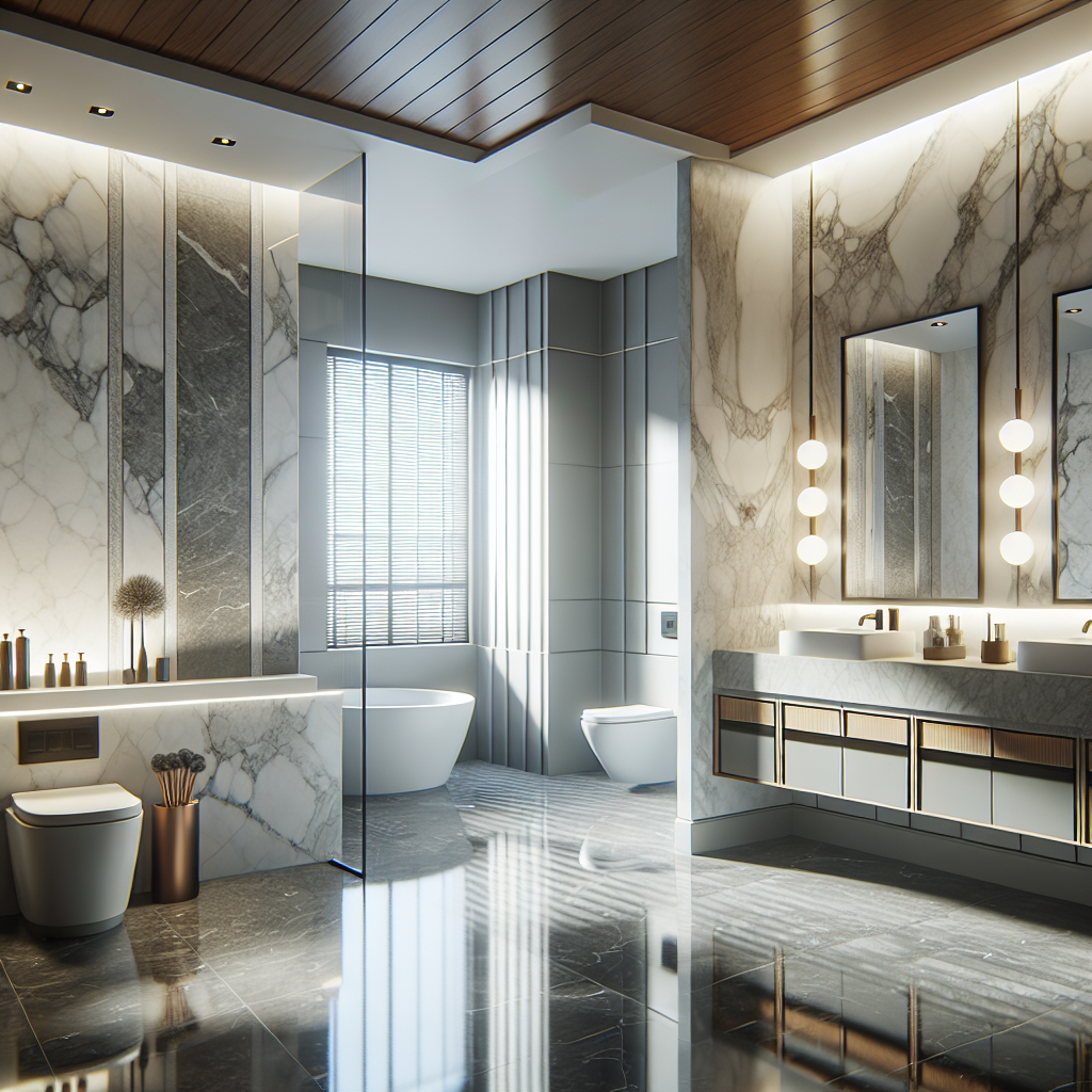 Visual representation of the average cost breakdown for a modern, contemporary designed new bathroom.