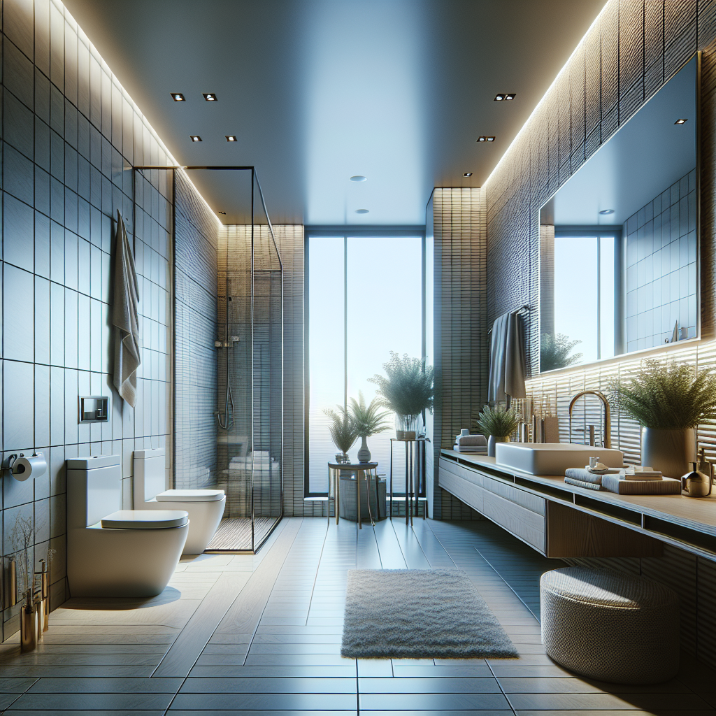 A skilled bathroom contractor examining blueprints during remodeling process.