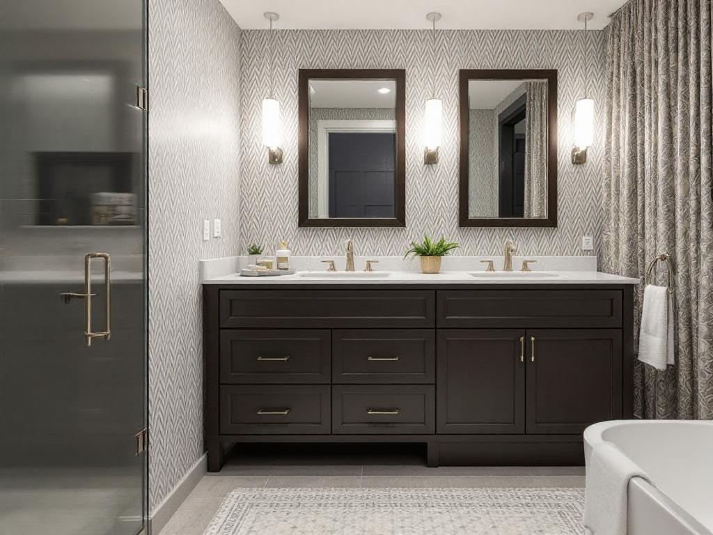 Alt Text: Modern bathroom renovation by professional remodellers near Sharon.