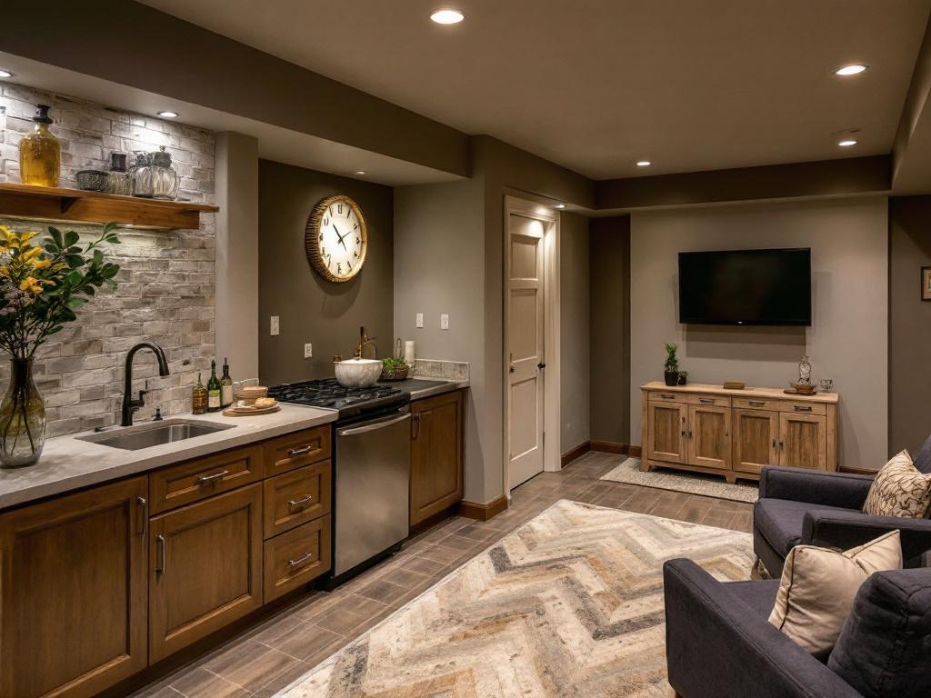 An aesthetic view of a beautifully finished basement that showcases modern design elements, encouraging individuals to discover the hidden potential of basement spaces.