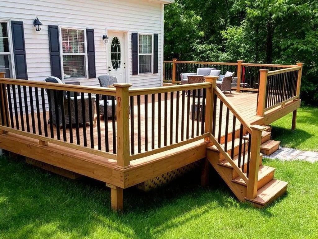 Skilled deck contractors working on a beautiful outdoor deck in Boston.