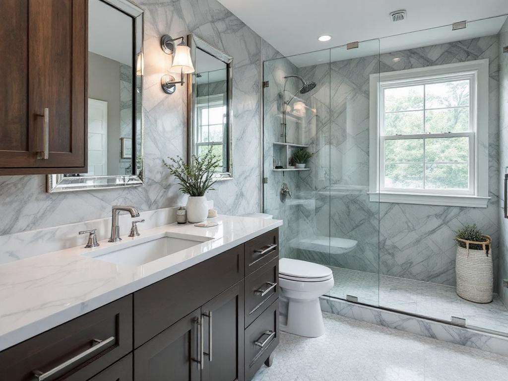 Alt Text: Modern bathroom equipped with contemporary design elements by the top-rated Bathroom Remodeling Contractor in Boston.