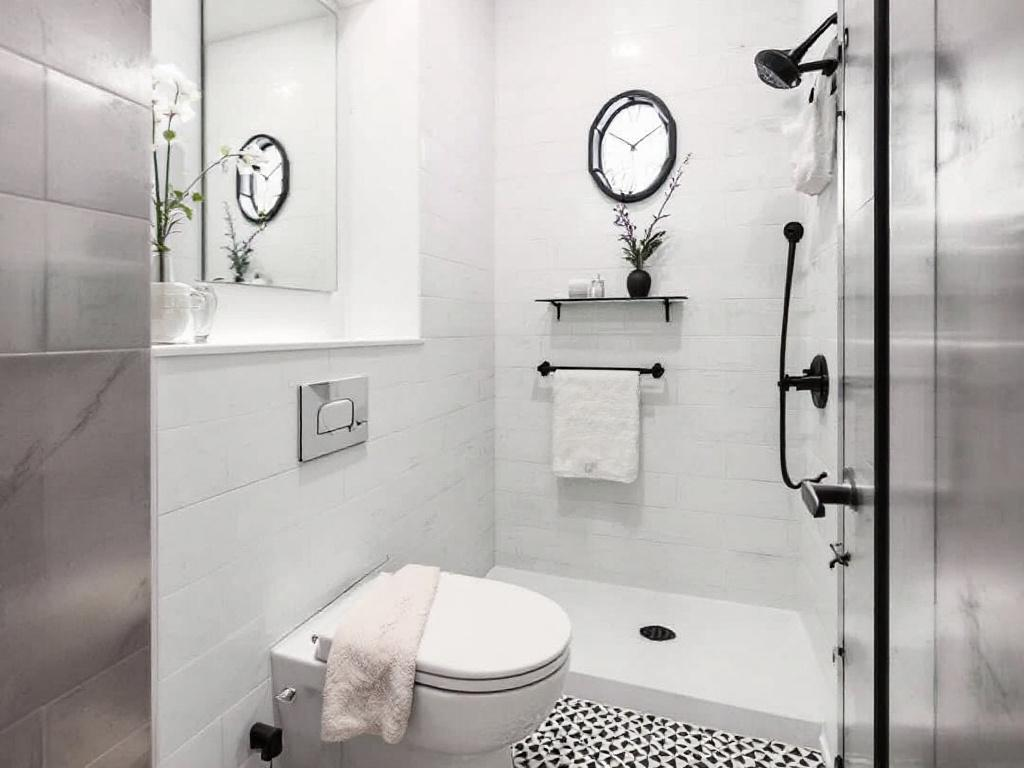 A beautifully renovated small bathroom conceptualized in a modern design.