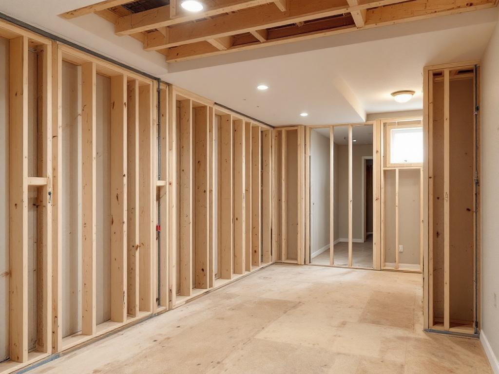 A sleek, modern design showcasing an expertly framed basement, maximising its full potential.