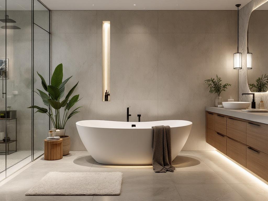 Modern bathroom makeover featuring a stylish contemporary bathtub and state-of-the-art design elements for a fresh, new look.