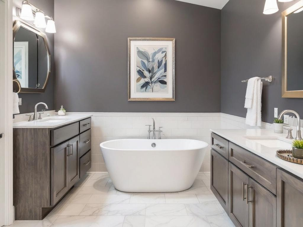 A sleek and stylish modern bathroom featuring a beautifully remodeled bathtub.
