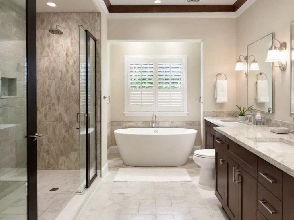 Experts from a reliable general construction contractors near Brookline, MA showcasing a newly remodeled modern and contemporary bathroom design.
