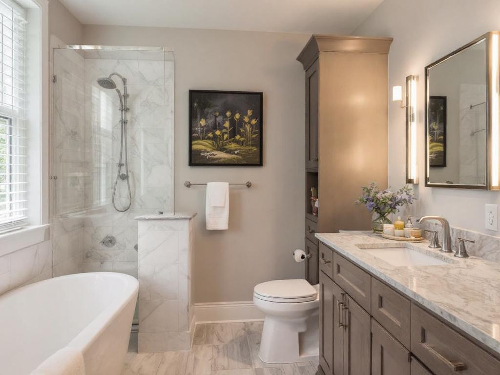 Professional construction contractors working on a bathroom remodeling project in Brookline, MA.