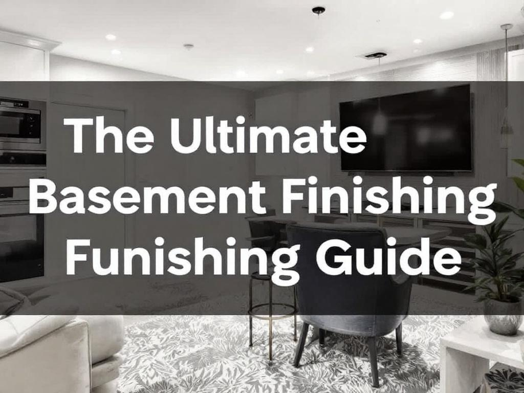 Displayed is a book cover for'The Ultimate Guide to Basement Finishing: Unleash Your Home’s True Potential, modern design', a comprehensive guide for home improvements.