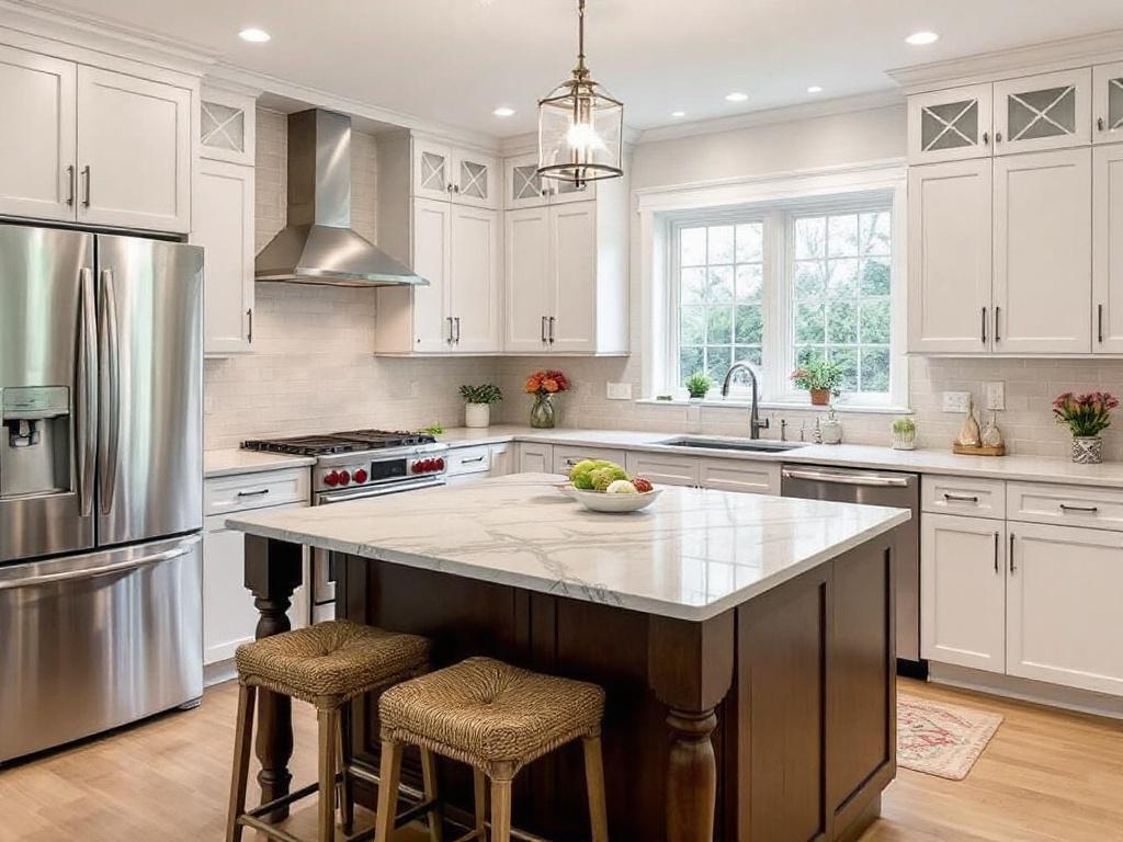 An overview of a newly renovated, modern, contemporary-styled kitchen in Milton, MA.