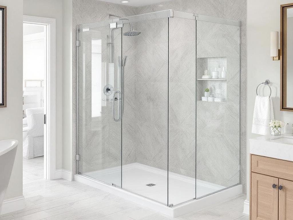 The stunning transformation of a modern bathroom through the installation of a custom walk-in shower.