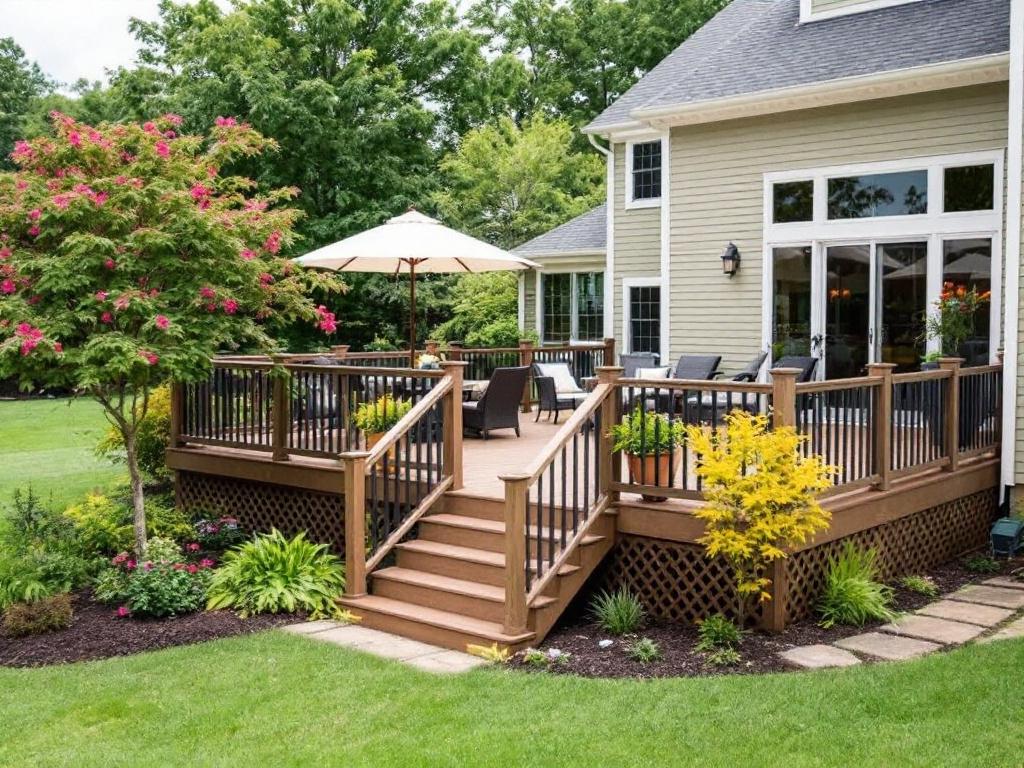 Alt Text: Modern and contemporary design of a newly installed deck transforming an outdoor space in Dedham, MA.