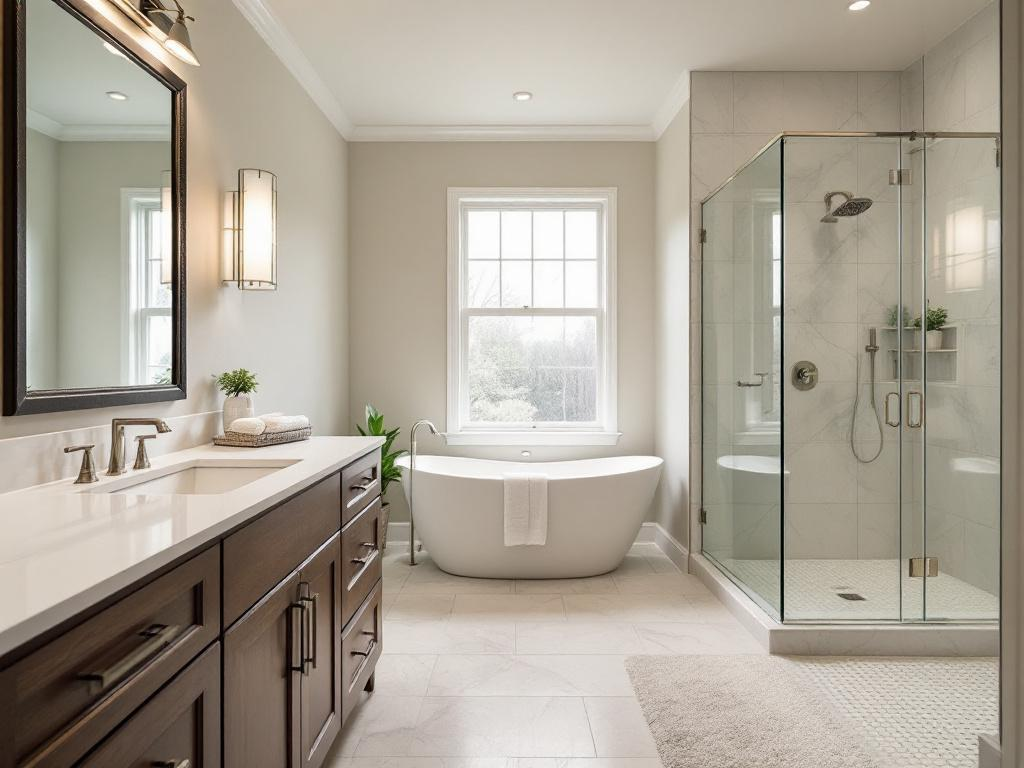 A photo capturing the stunning transformation of a bathroom remodel in one day, showcasing its modern aesthetic design.