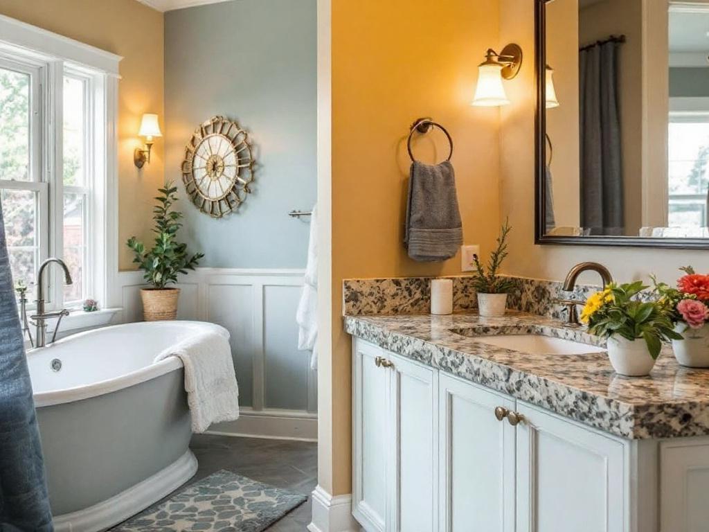 Vibrant interior painting complementing a bathroom remodeling in Billerica MA.