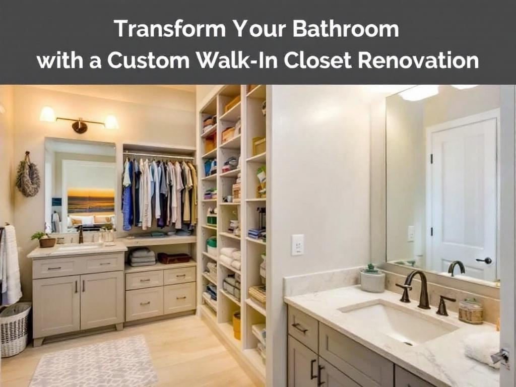 A renovated bathroom featuring a unique, modern design with a custom walk-in closet.