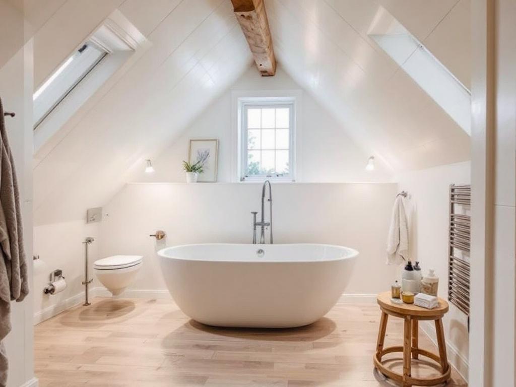 Alt Text: An exquisite attic bathroom makeover in Medford MA, showcasing a stunning fusion of modern and contemporary design elements.