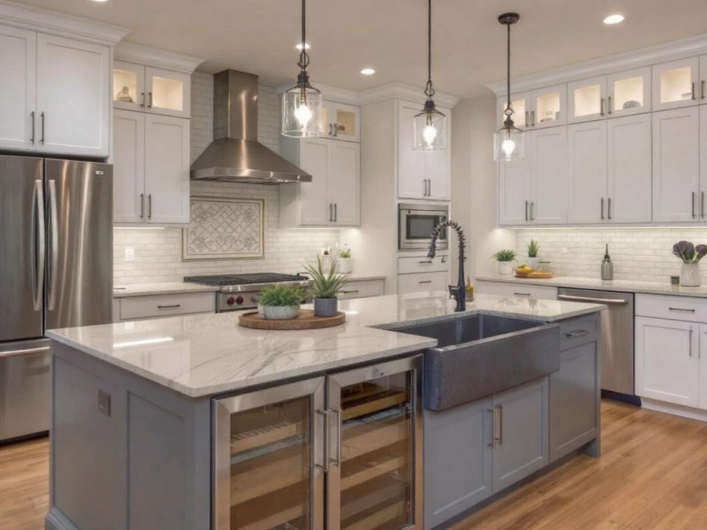 Vibrant, contemporary kitchen remodel in Randolph, MA, showcasing modern design elements.